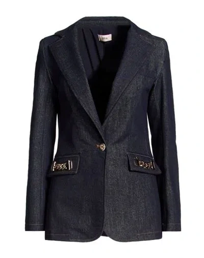 Oltre Woman Blazer Blue Size 16 Cotton, Polyester, Viscose, Elastane