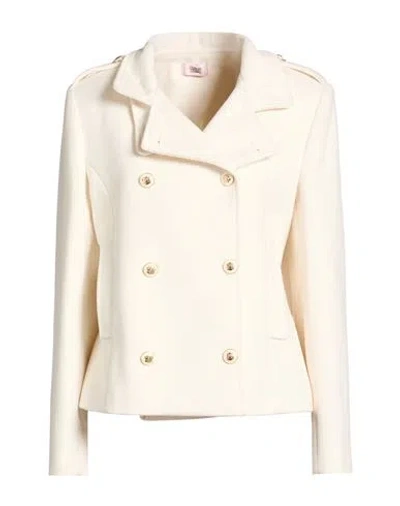 Oltre Woman Coat Ivory Size 14 Polyester, Viscose In White