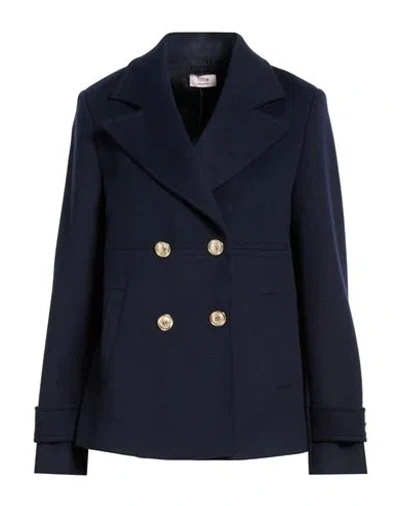 Oltre Woman Coat Navy Size 16 Viscose, Polyester In Blue