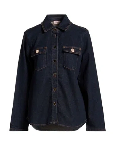 Oltre Woman Denim Shirt Blue Size Xl Cotton, Elastane