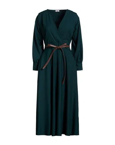 Oltre Woman Midi Dress Dark Green Size M Polyester, Viscose, Elastane In Neutral