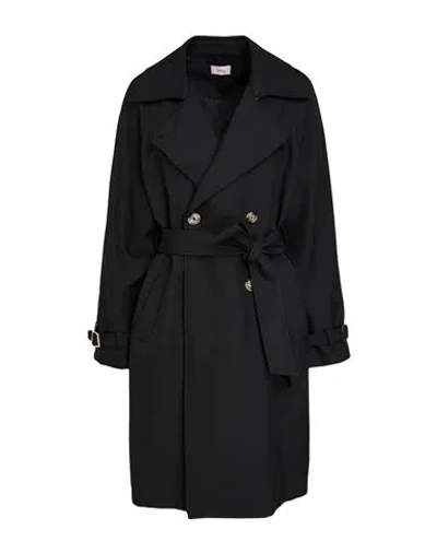Oltre Woman Overcoat & Trench Coat Black Size L Polyester, Elastane