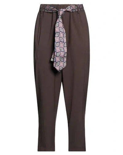 Oltre Woman Pants Dark Brown Size 16 Polyester, Viscose, Elastane