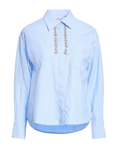 Oltre Woman Shirt Light Blue Size 16 Cotton, Polyester
