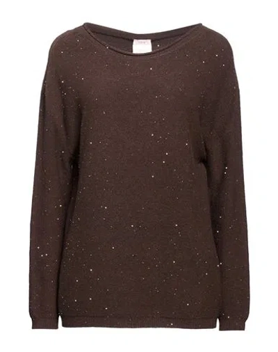 Oltre Woman Sweater Dark Brown Size 12-14 Viscose, Polyamide, Polyester
