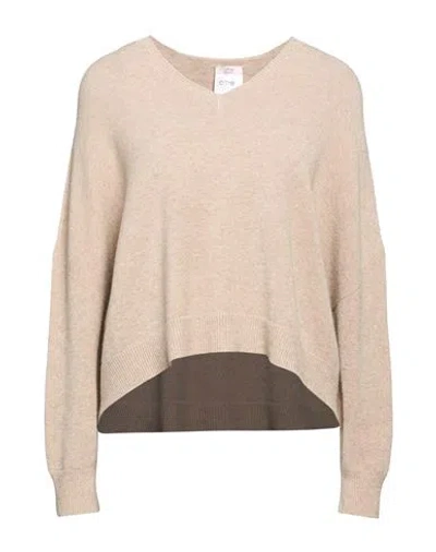 Oltre Woman Sweater Khaki Size 12-14 Viscose, Polyester, Polyamide In Neutral