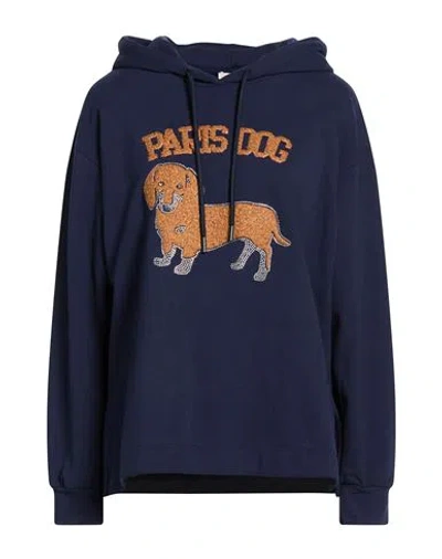 Oltre Woman Sweatshirt Navy Size Xl Cotton, Elastane In Blue