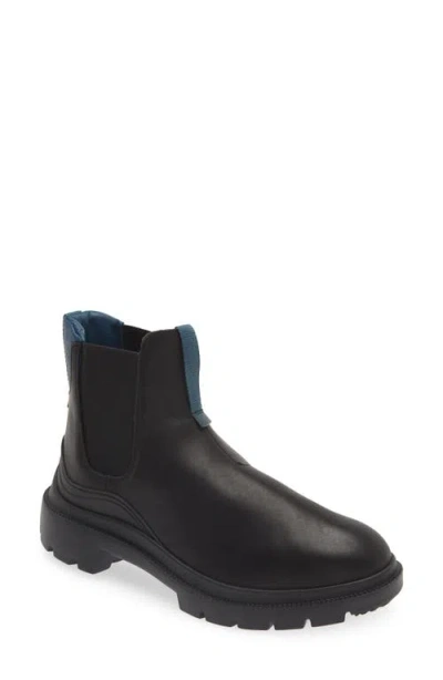 Olukai Hehi Waterproof Chelsea Leather Lug Boot In Black / Lagoon