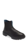 Olukai Hehi Waterproof Chelsea Leather Lug Boot In Black/lagoon