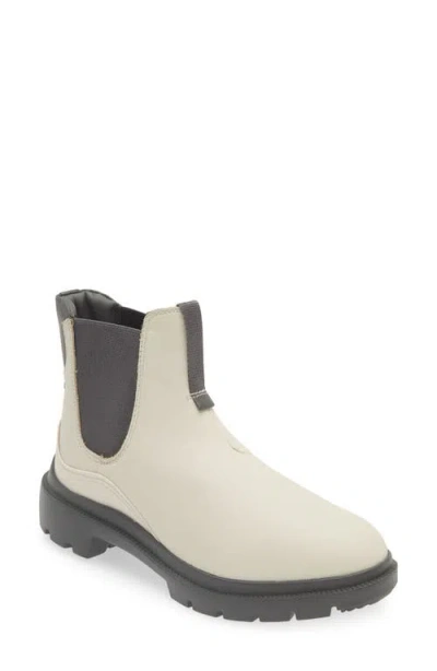 Olukai Hehi Waterproof Chelsea Leather Lug Boot In White Sand/steel