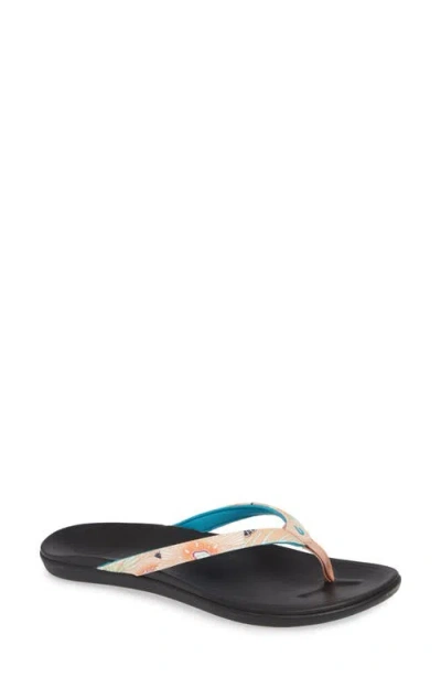 Olukai Ho Opio Flip Flop In Dusty Pink Coral/black Fabric