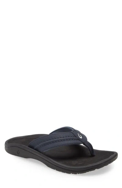 Olukai Hokua Flip Flop In Blue Depth/ Black