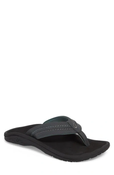 Olukai Hokua Flip Flop In Dark Shadow/black
