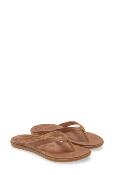 Olukai Honu Flip Flop In Tan/tan Leather