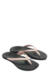 OLUKAI HO'OPIO BEACH SANDALS IN PETAL PINK METALLIC/BLACK