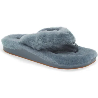 Olukai Kipea Heu Genuine Shearling Slide Sandal In Storm/storm