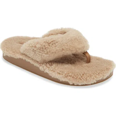 Olukai Kipea Heu Genuine Shearling Slide Sandal In Tan/brown