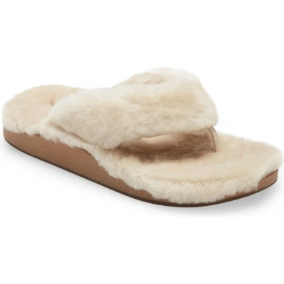 Olukai Kipea Heu Genuine Shearling Slide Sandal In Tapa/tapa
