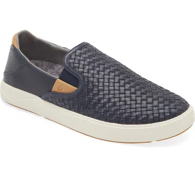Olukai Lae'ahi Lauhala Woven Leather Shoe In Blue