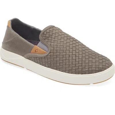 Olukai Lae'ahi Lauhala Woven Leather Shoe In Gray