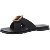 Olukai Lai Slide Womens Faux Leather Buckle Slide Sandals In Black