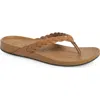Olukai Lei Leather Flip Flop In Tan/tan