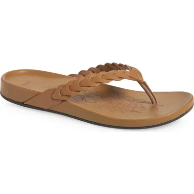 Olukai Lei Leather Flip Flop In Tan/tan