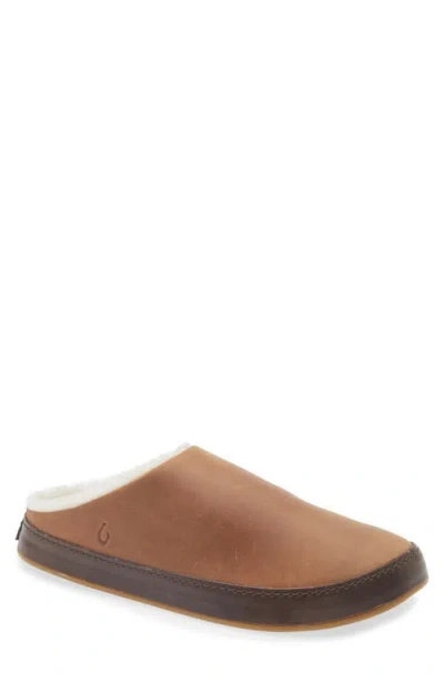 Olukai Lolii Genuine Shearling Lined Slipper In Brown