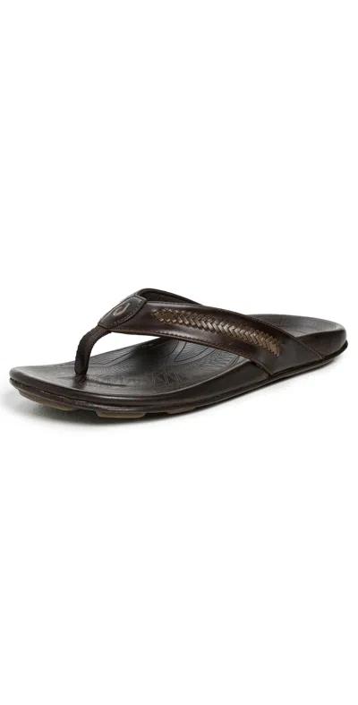Olukai Mea Ola Mano Leather Sandals Dark Java/mustang In Burgundy