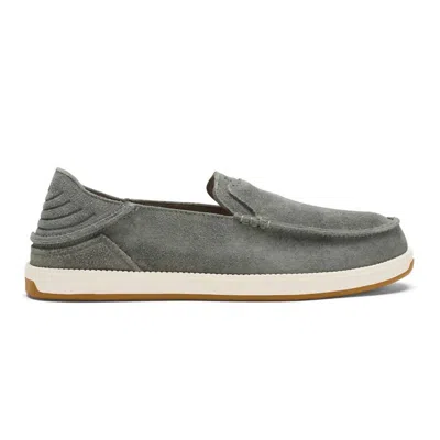 OLUKAI MEN'S KAKAHA NIA LEATHER SLIP-ON SHOES IN ASH/ASH
