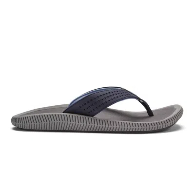 Olukai Men's Ulele Flip Flops Beach Sandal In Blue Depth/charcoal In Gray