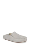 Olukai Nohea Nubuck Slipper In Pale Grey/pale Grey Leather