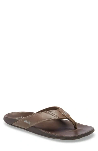 Olukai 'nui' Leather Flip Flop In Mustang/espresso Leather