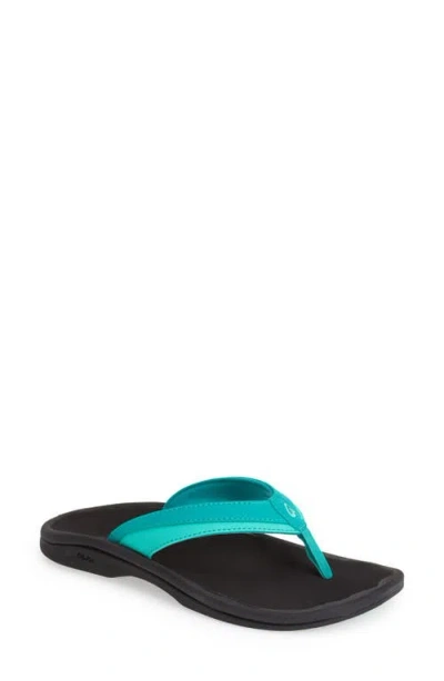 Olukai Ohana Flip Flop In Mermaid/black Faux Leather