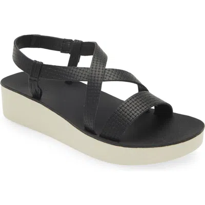 Olukai Onohi Strappy Platform Sandal In Black/white Sand