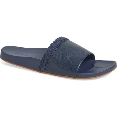 Olukai Pākea Leather Slide Sandal In Mood Indigo/mood Indigo