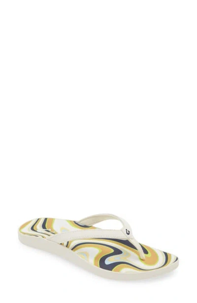 Olukai Puawe Flip Flop In White Sand / Swirl