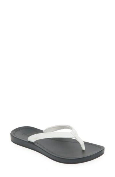 Olukai Uiki Water Resistant Flip Flop In Bright White/lava Rock