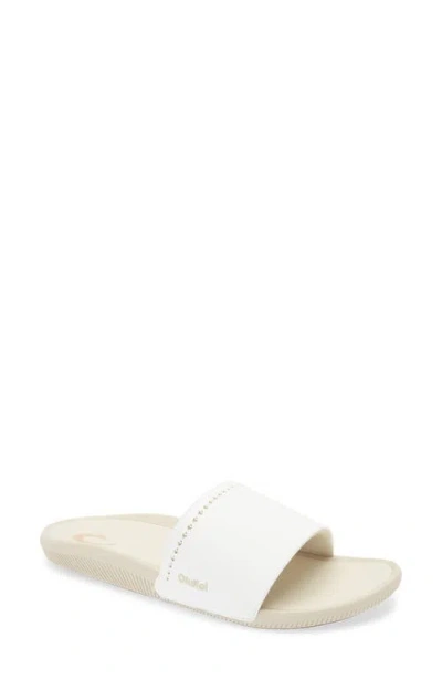 Olukai Ulele Water Resistant Slide Sandal In White