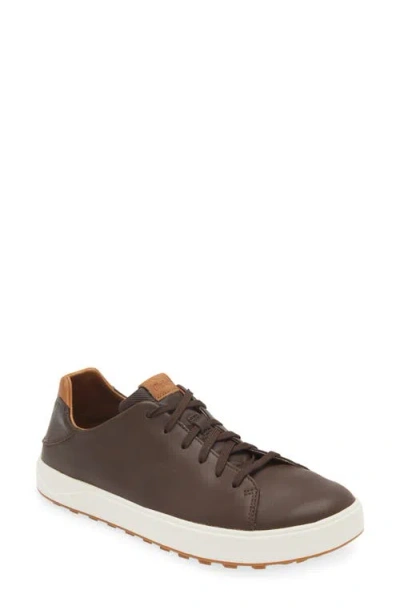 Olukai Wai'alae Waterproof Leather Golf Shoe In Dark Wood/dark Wood