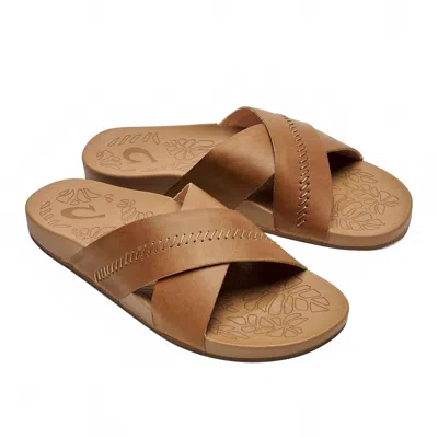 Olukai Women's Kipe'a 'olu Leather Slide Sandal In Sahara/sahara In Multi