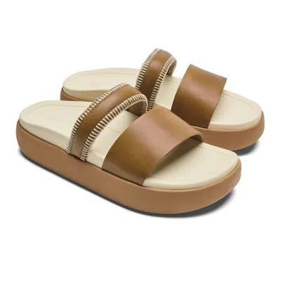 Olukai Women's Pae Leather Slide Sandal In Tan/white Sand In Multi