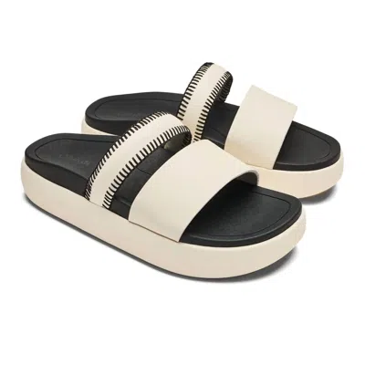 Olukai Women's Pae Leather Slide Sandal In White Sand/lava Rock In Multi
