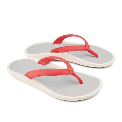 Olukai Women's Pi'oe Sandal In Hot Coral/mist Grey In Multi