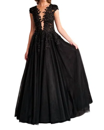 Olvi's Embellished Floral Long Gown In Black