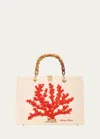 OLYMPIA LE-TAN CORAL EMBROIDERED CANVAS TOP-HANDLE BAG