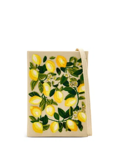 Olympia Le-tan Embroidered-lemon Clutch Bag In Neutral