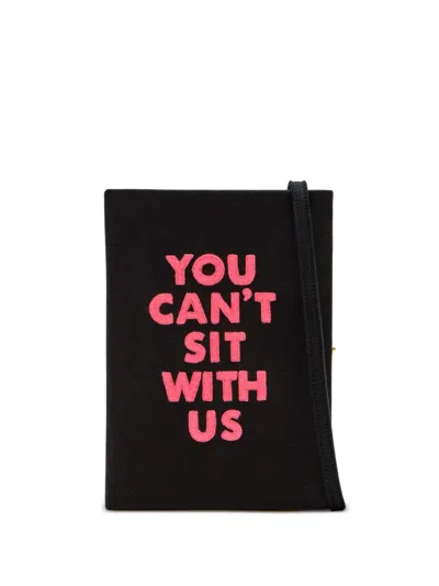 Olympia Le-tan Embroidered-letters Clutch Bag In Black