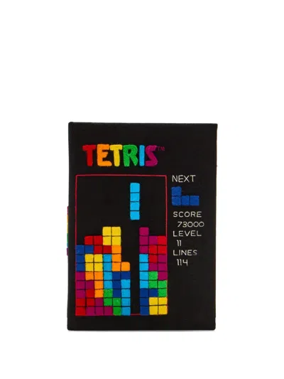 Olympia Le-tan Embroidered-tetris Clutch Bag In Black