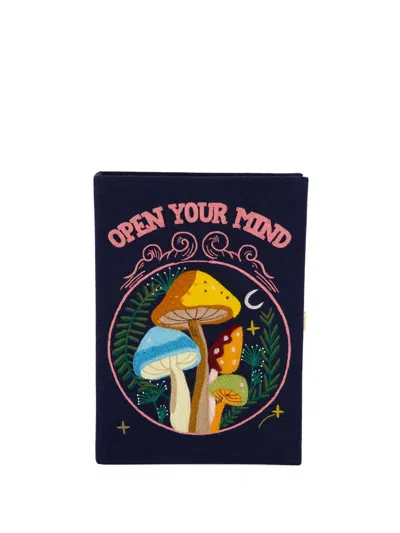 Olympia Le-tan Mini Mushroom-embroidered Book Clutch In Blue